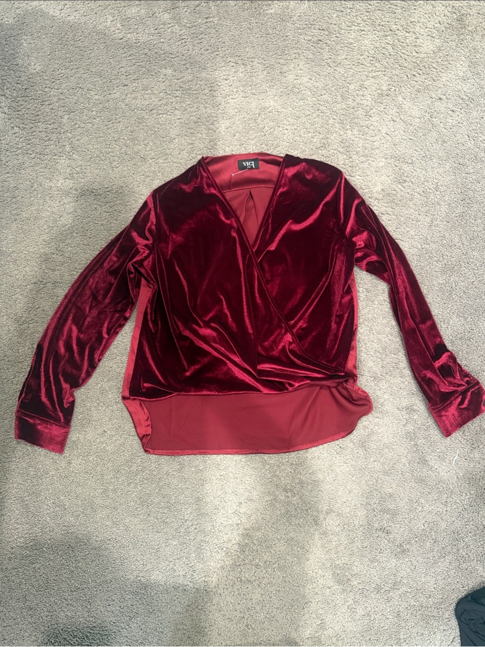 Vici Velvet Wrap Blouse in Deep Wine